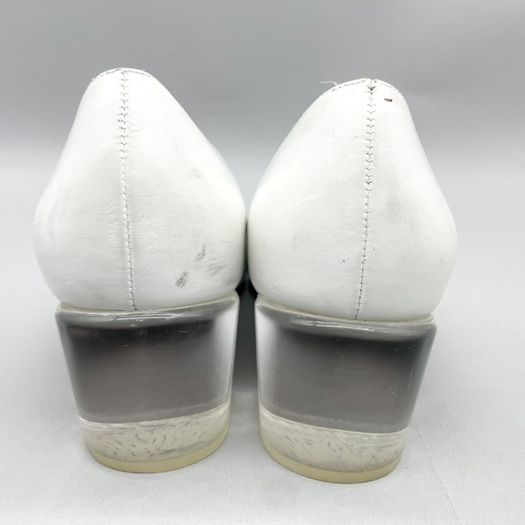 Stuart Weitzman Womens 6M Carole 50mm Pumps White Leather Pointed Toe Clear Heel - Picture 6 of 12